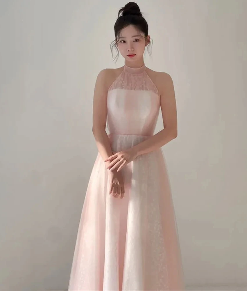 

Lzhk Customized Fashion Tulle A-Line Evening Dress Temperament Halter Sleeveless Floor Length Bespoke Occasion Gowns Custom Size