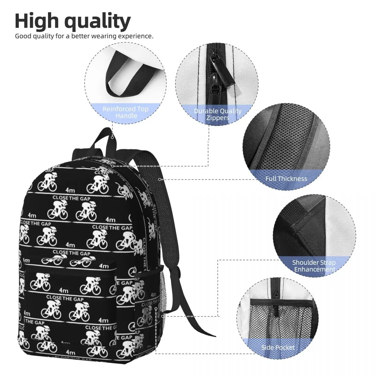 Zwift Close The Gap Backpack Daypack Large Capacity Kids BookBag School Bag Shoulder Bags for Men Women