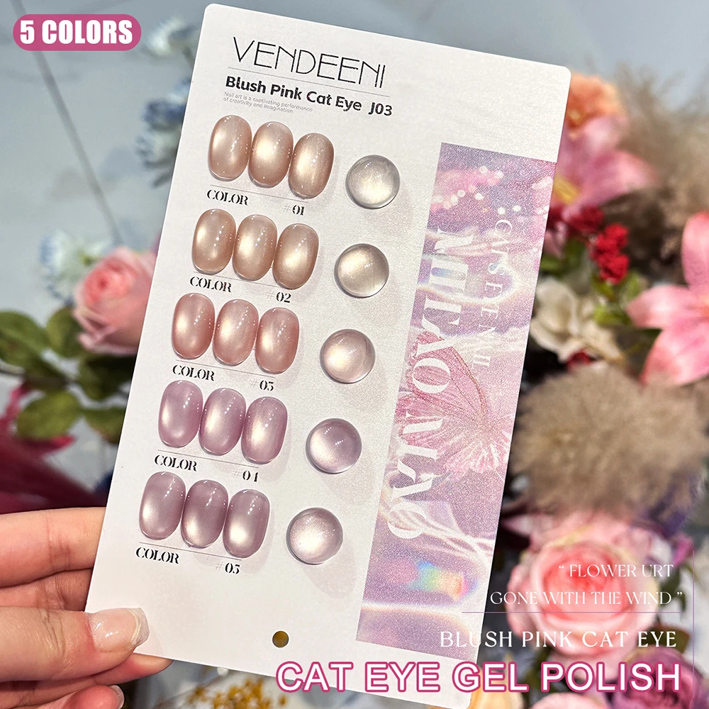 Vendeeni 5 Farben/Set Blush Pink Cat Eye Gel Nagellack UV LED Ice Transparent Nagellack mit Farbkarte TPO/HEMA FREE