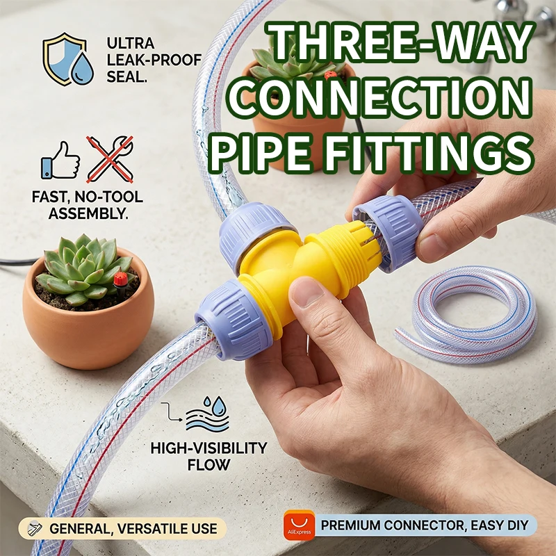 6-Foot Three-Way Water Hose Connector Adapter Diverter Elbow Soft Water Pipe Connector Six-Part Water Distribution Extension Joi