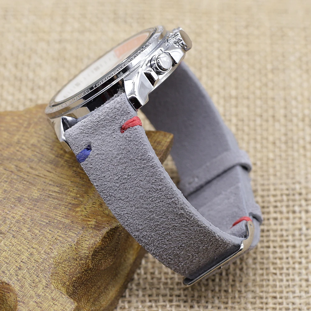 

Handmade Suded Leather Comfort Gray Watchband 18mm 20mm 22mm 24mm Stainless Steel Buckle Replacement Strap for Each Watches