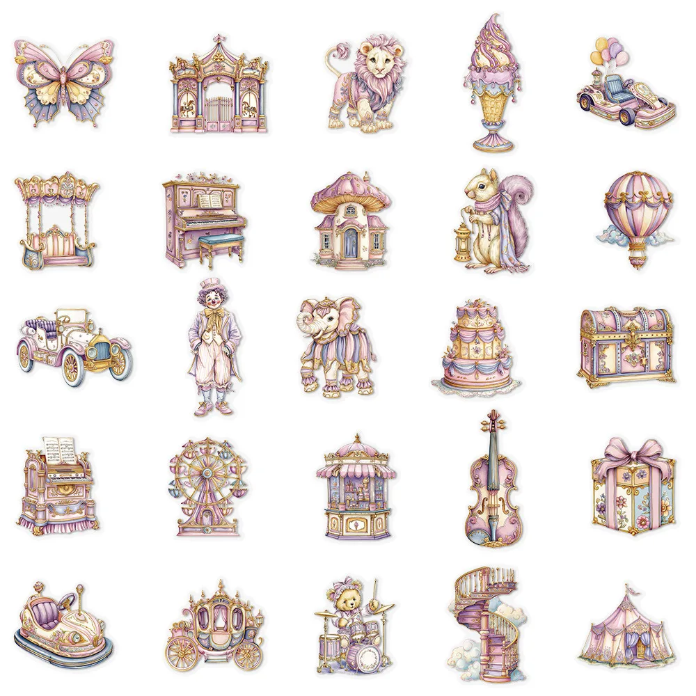 10/30/50PCS Dream Amusement Park PET Transparent Sticker DIY Decoration Waterproof Skateboard Notebook Graffiti Toy