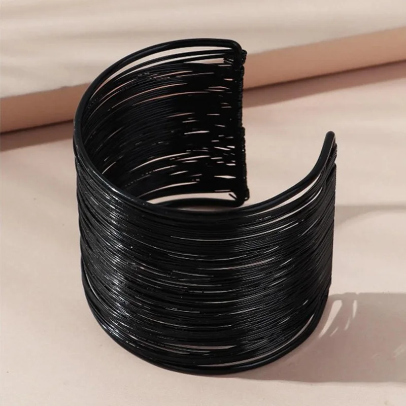 New Punk Multilayer Metal Wires Strings Bracelets Bangles for Women Vintage Exaggerated Gold Color Wide Open Cuff Bangle Jewelry