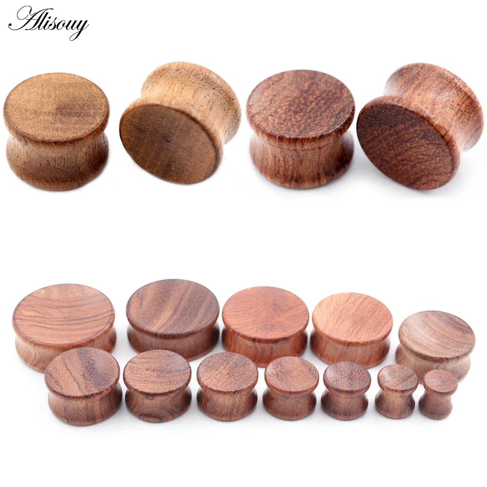Alisouy 2PCS Natural Wood Round Concave Surface Flared Ear Tunnels Plug Expander Stretcher Gauges Earrings Piercing Body Jewelry