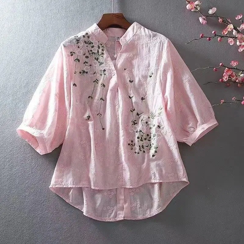 

2025 Pregnant Women's Cotton Embroidered White Shirt Women's 2025 Summer New Ethnic Style Loose Shirt Maternity Top LF064