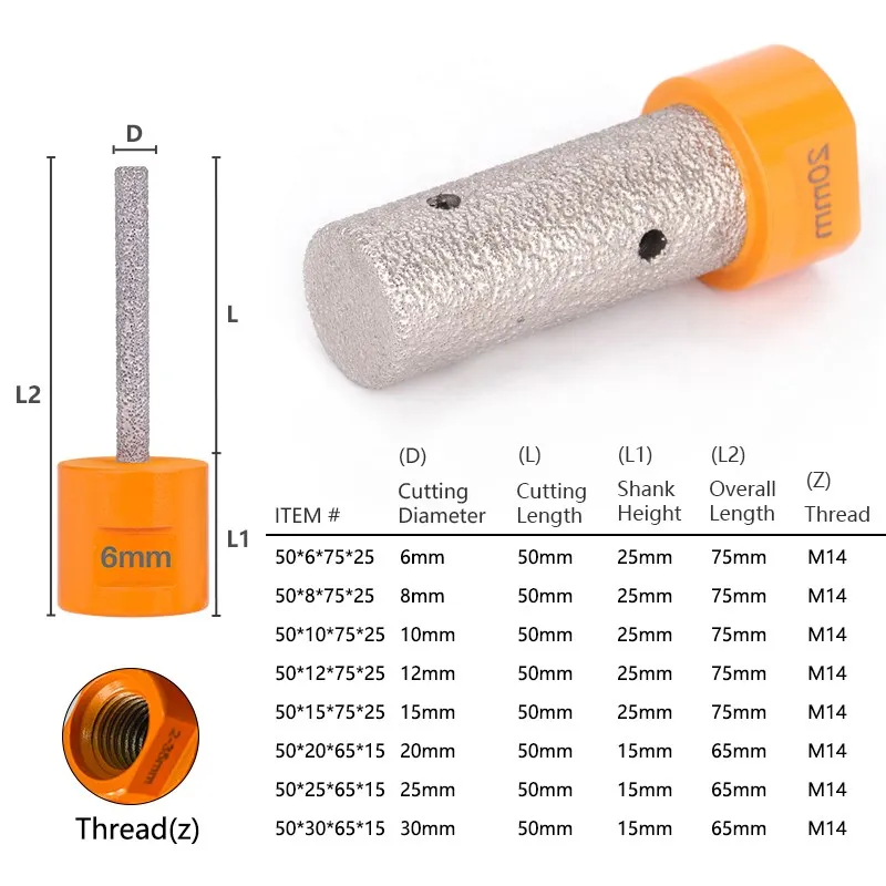 XCAN M14 Thread Diamond Finger Bits Enlarge Grinding Holes Dia 6/10/12/15/20/25/30mm Tile Stone Countertop Diamond Milling Bits 