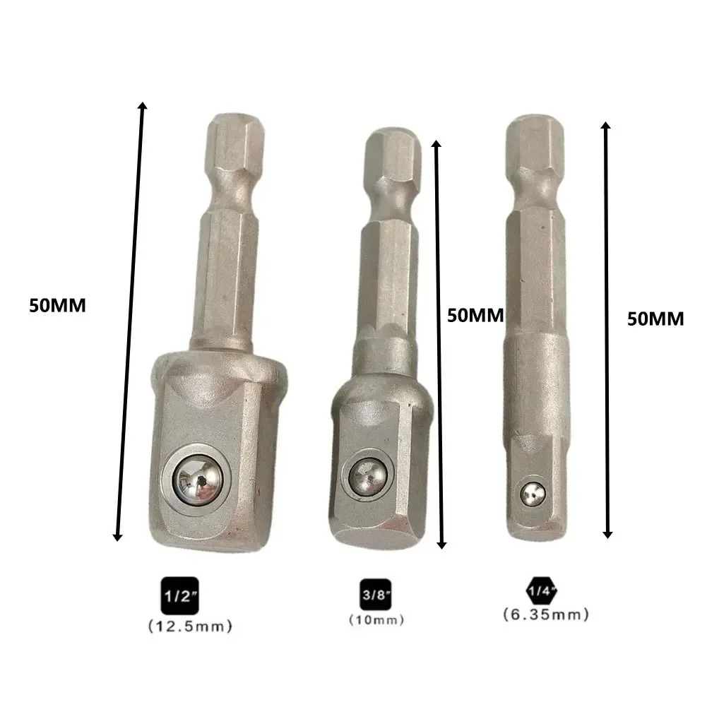 3pcs 1/4'' 3/8'' 1/2'' Socket Bit Adapter Hex Shank Drill Bits Chrome Vanadium Steel Extension Rod Power Tools