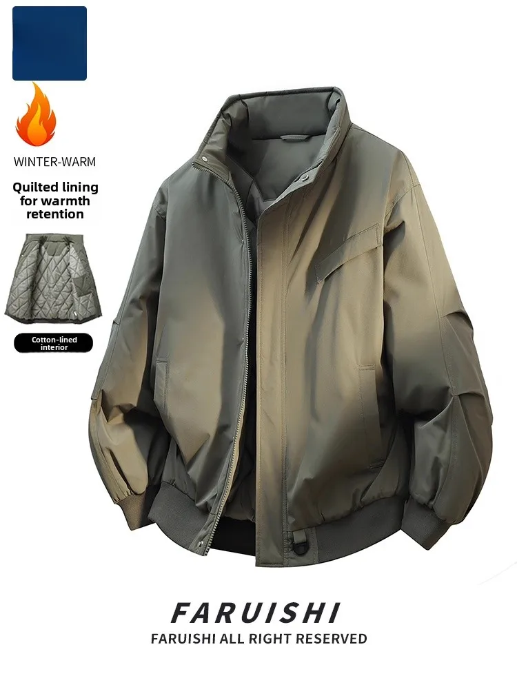 

Men's Thickened Cotton Jacket Autumn Winter Warm Loose Commuter Bread Coat American Style Cotton Outerwear Youth Fashion