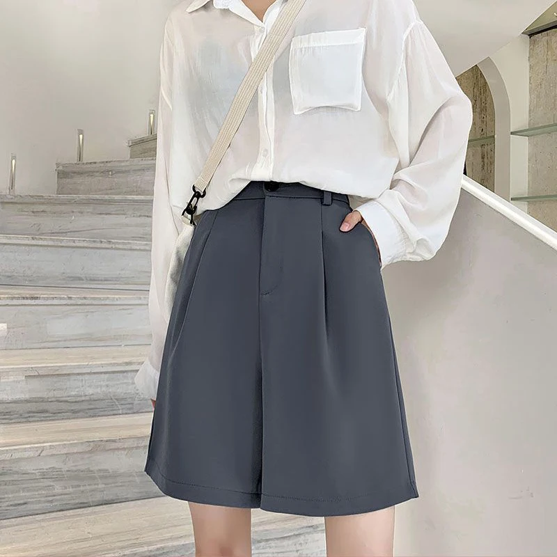 

Lucyever Summer Women's Shorts 2023 Casual Loose Wide Leg Knee-length Shorts Women Korean Fashion Pockets Office Short Pants