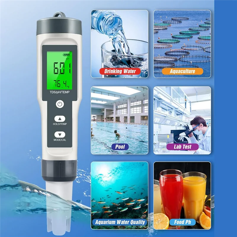 AED7-TDS/PH/Temperature 3-In-1 PH Meter For Water, 0-14 PH Digital PH Meter, 0.01 High Precision Water Quality Tester