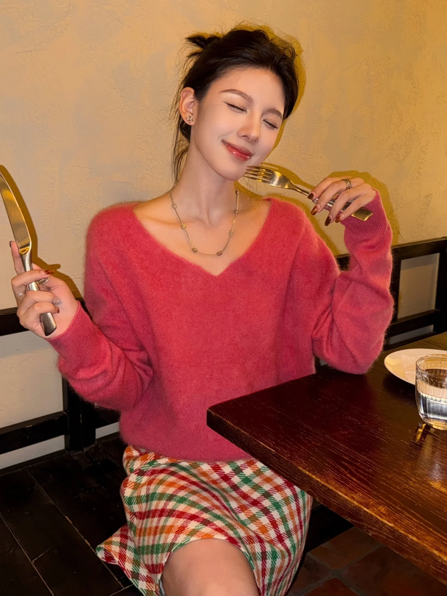 

Loose V-Ne Woolen Sweater Women's Autumn Winter Camere Knitwear Cozy Versatile Pullover Sweet Sle Thermal Long Sve