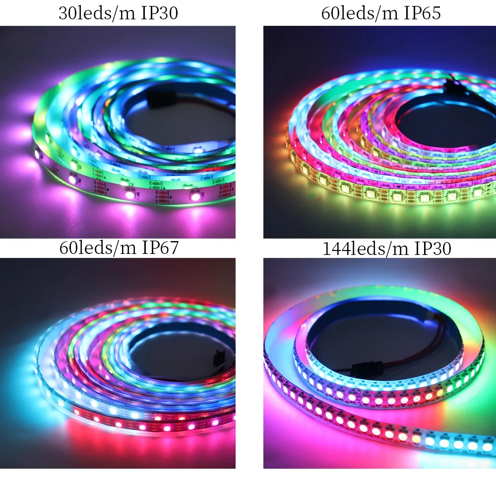 Imagem -04 - Inteligente Rgb Led Strip Ws2812b Iluminação Suave Endereçável Individualmente 30 60 144leds Preto Branco Pcb Ip30 65 67 Dc5v Ws2812