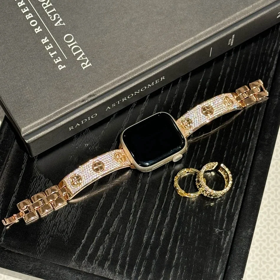 حزام مجوهرات فاخر لسلسلة أبل IWatch UItra 10 9 8 7 6 5 4 SE حزام الساعات 42 40 41 38 49 45 44 46 مللي متر أساور الماس امرأة #5