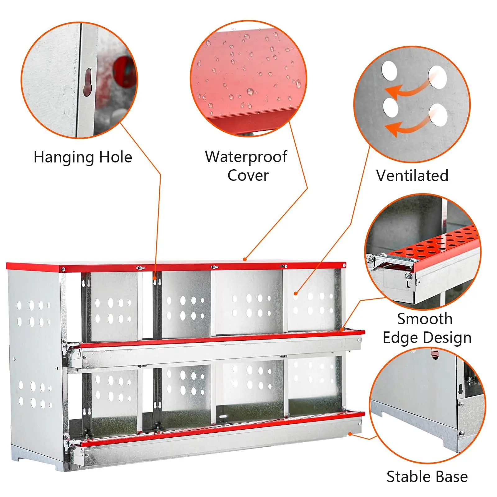 8-Compartment Metal Chicken Nesting Box – Heavy Duty Roll-Out Design with Perch – Durable Poultry Coop Accessory for Laying Hens and Ducks – Ideal for Backyard Farms