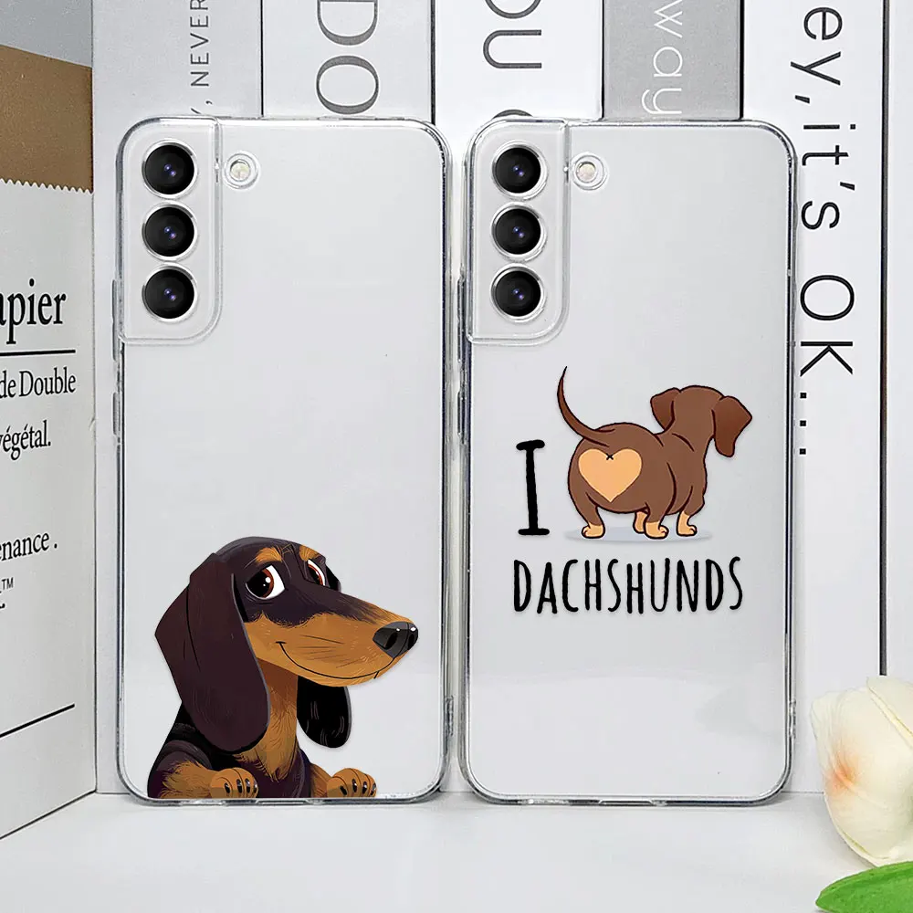 Dachshund Silhouette Dog Cute Animal Phone Case for Samsung Galaxy S24 S23 S22 Plus S21 Ultra S20 FE 5G Soft Clear Covers Fundas