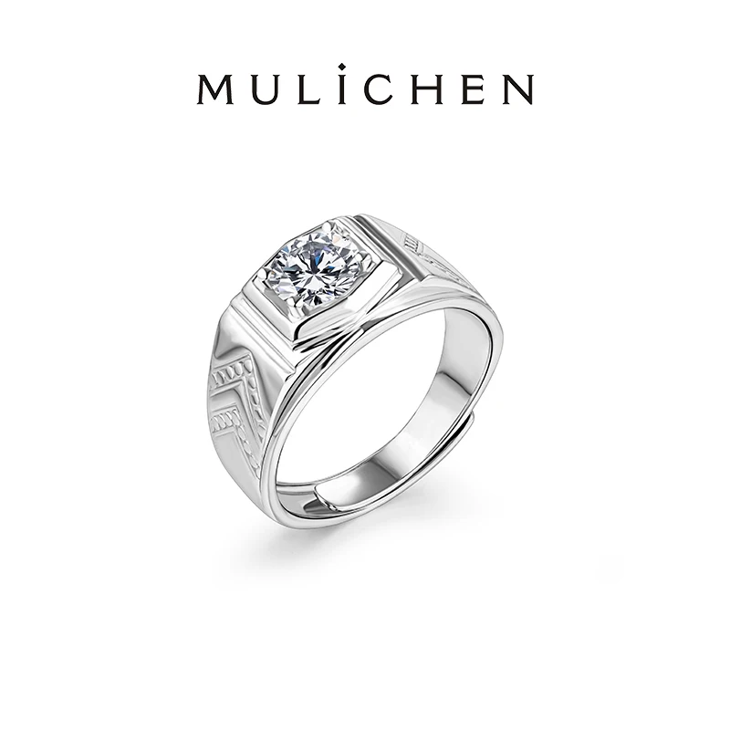 

MULICHEN 1Carat D Color Moissanit Diamond Rings For Men Silver 925 18k White Gold Plated Wedding Rings Luxury Designer Jewelry