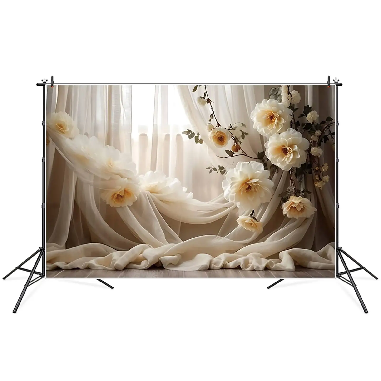 MOON.QG Girls Portrait Bohemian Style Backdrop Curtain Flower Drapes Backgrounds Custom Party Decoration Photography Supplies