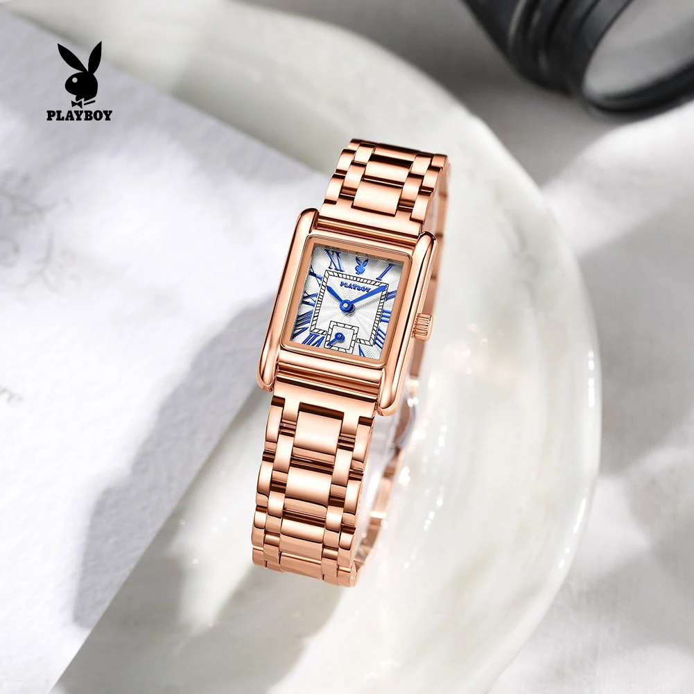 

PLAYBOY 3126 Elegance Qriginal Quartz Watch For Women Square Dial Stainless Steel Bracelet 30m Waterproof Watch For Women