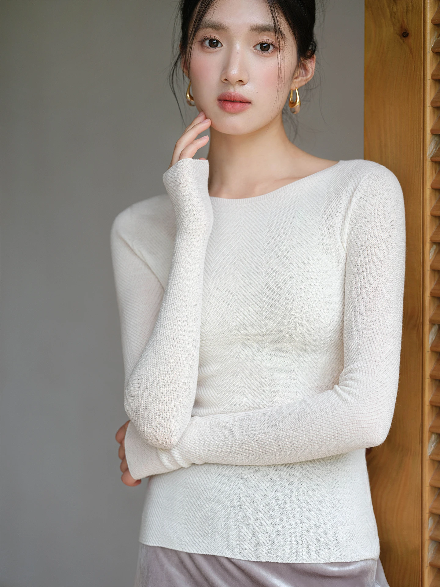 

00% Wool Knitted Pure Color Women's Top Versatile Chinese Sle Small Knit irt Autumn Winter New Arrival Slim Fit round Ne