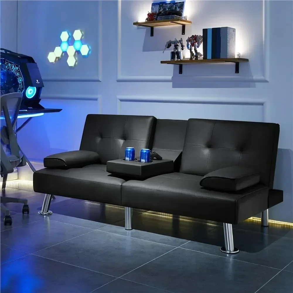 Sofa Bed Adjustmentsofa Double-sided Doublesofa Folding Sofa Bed Guestbed,cupholder,Bed Modern Artificial Leather Lounge Chair。 image 6