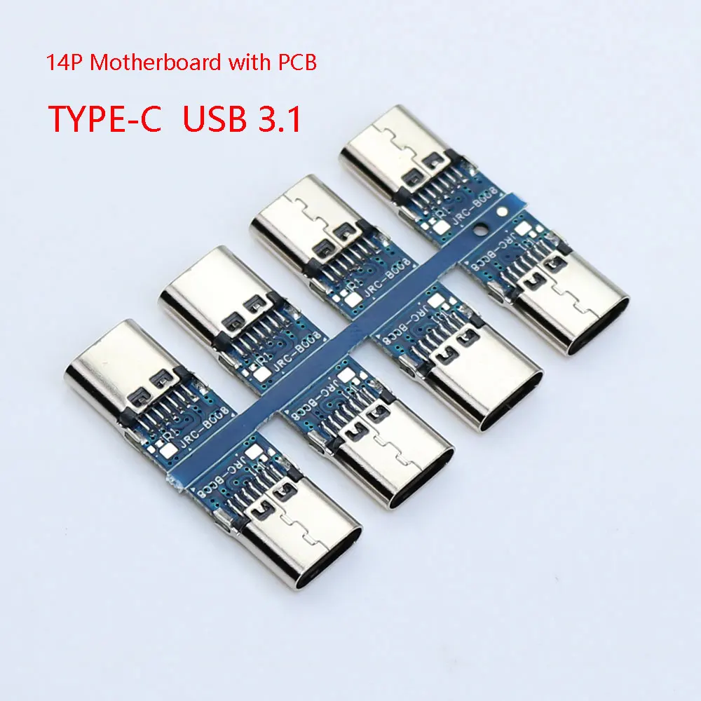 1-10pcs USB 3.1 Type C Connector 14 Pin Female Socket receptacle Through Holes 14 P PCB 180 Vertical Shield