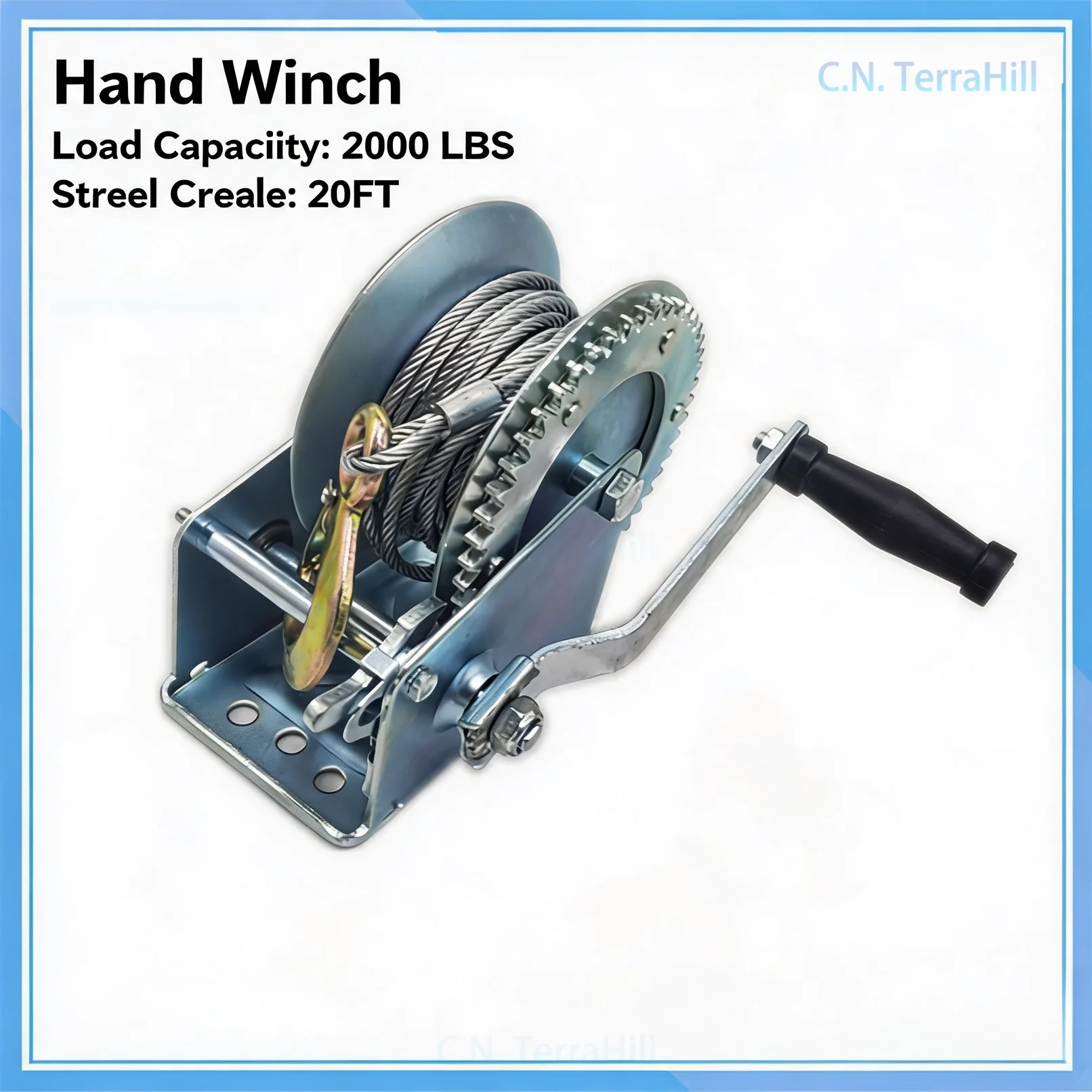 Manual Winch 1800lbs Capacity Single Speed Light Duty Cable Hoist with Steel Wire Rope for Lifting