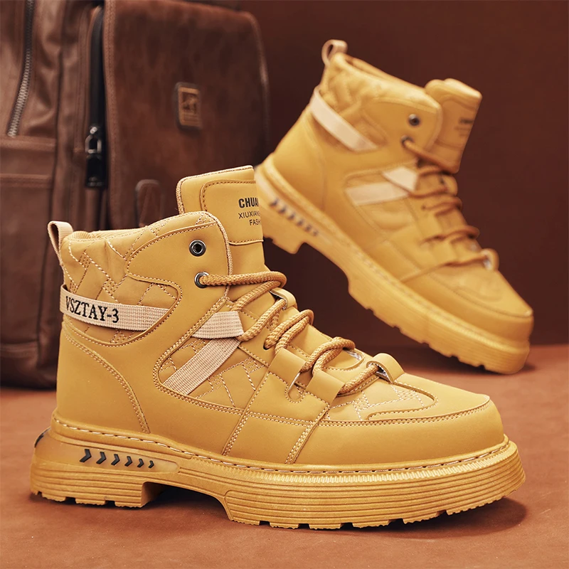 

Fashion Yellow Men's Motorcycle Boots Casual Platform Ankle Boots for Man Street Biker Boots Men Work Shoes botas para hombre
