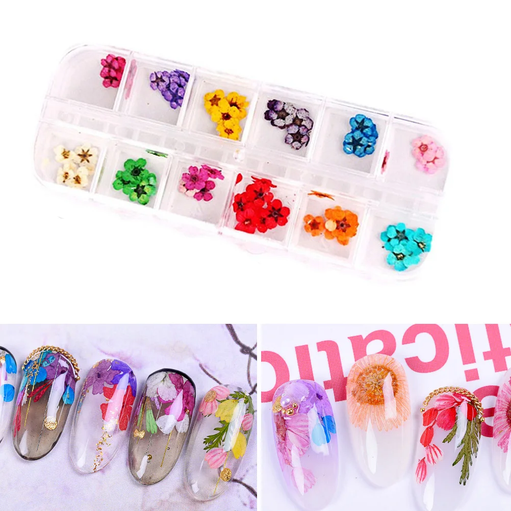 

12 Pcs Nail Stickers Dried Flower Fingernails Decals Women Wraps Three-dimensional