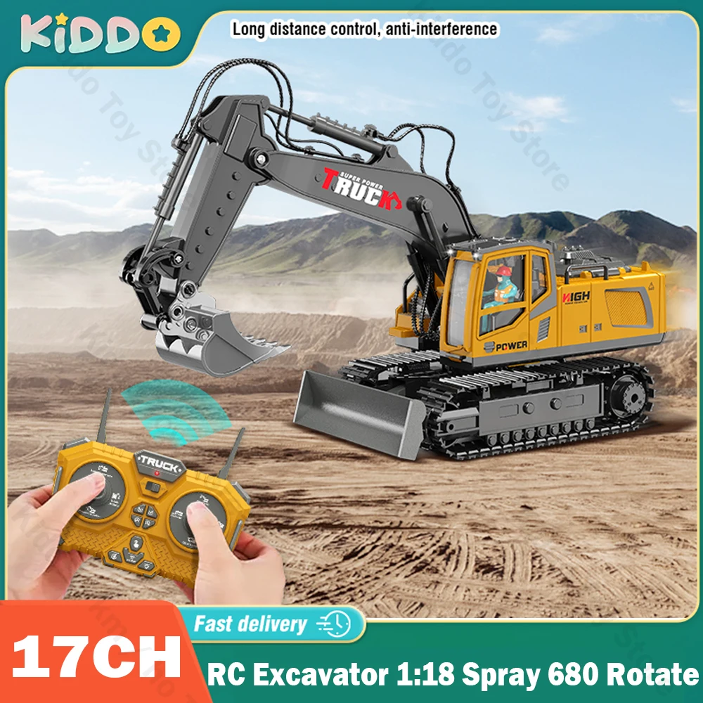 2.4GHz RC Excavator 17Channel Dumper 1/18 Spray RC Truck Simulation Engineering Electric Vehicles Educational Toys for Kids Gift