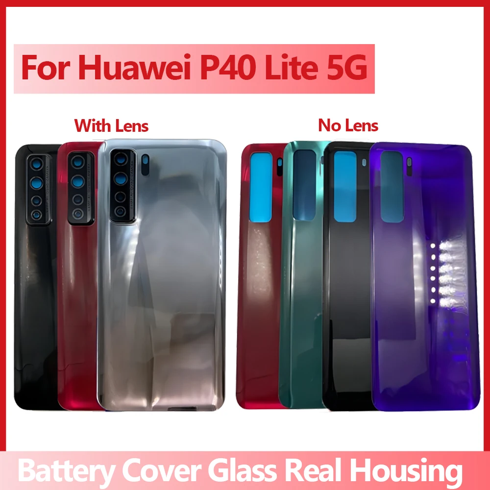 NEW For Huawei P40 Lite 5G Back Battery Cover Glass Housing Case Door Rear With Camera Lens Replacement With Adhesive With Lens