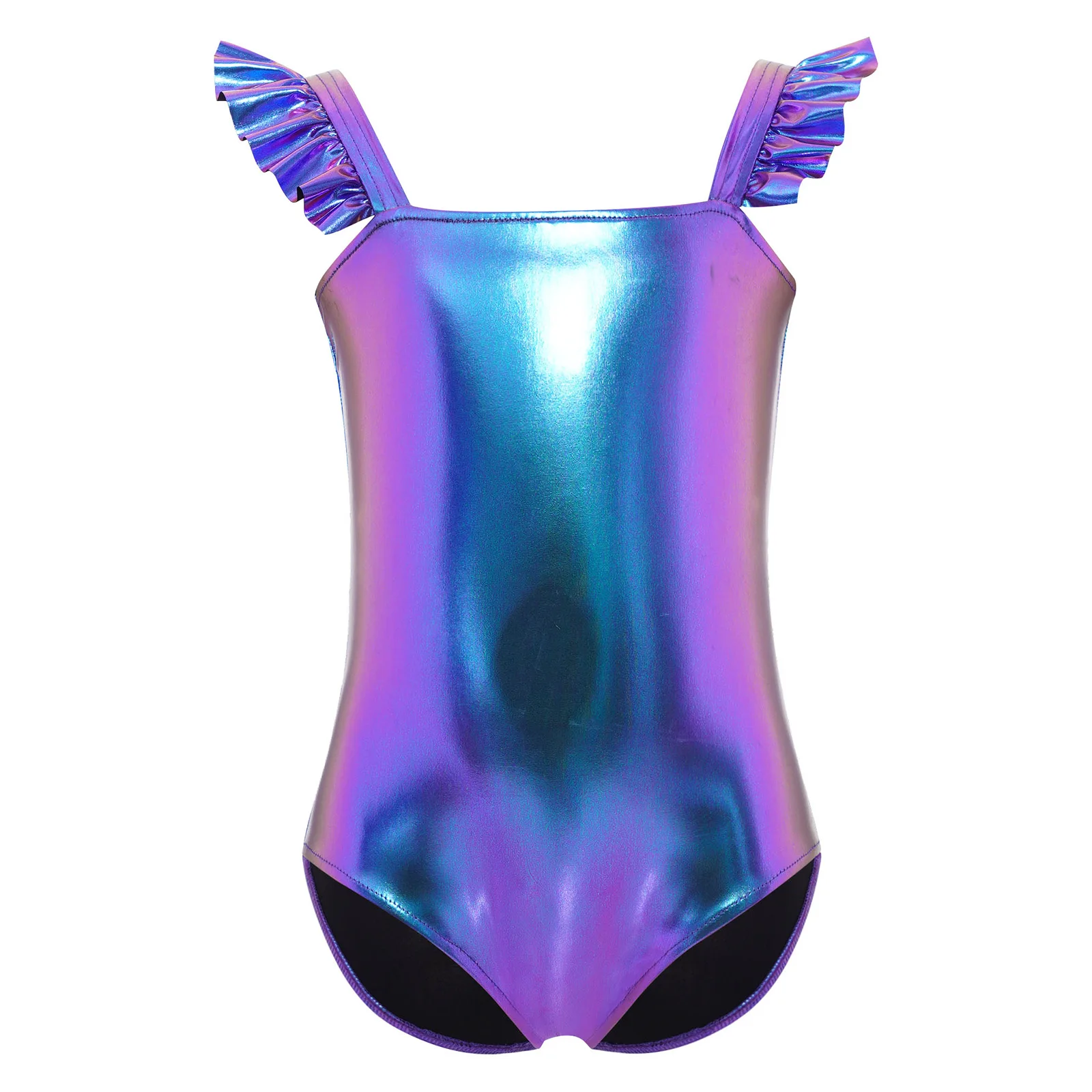 Mädchen Metallic Shiny Gymnastik Trikot Ballett Tank Unitard Body Ärmellos Tanz Overall Eiskunstlauf Performance Kostüm