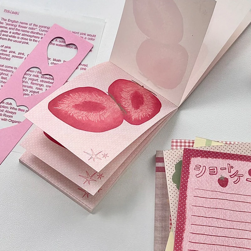 

Корейский блокнот в стиле Ins, милый красный клубничный блокнот, нелипкий блокнот M5-книга, журнал, деко, внутренние страницы, кавайный карманный блокнот для девочек