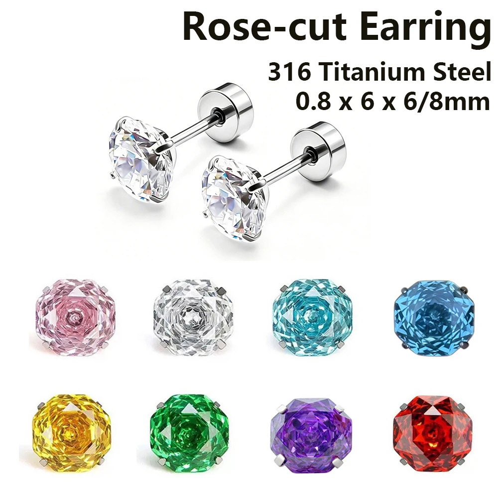 Luxury Titanium Steel Stud Earrings with Rose-Cut Cubic Zirconia and Polygonal Design Exquisite Party Jewelry and Birthday Gift