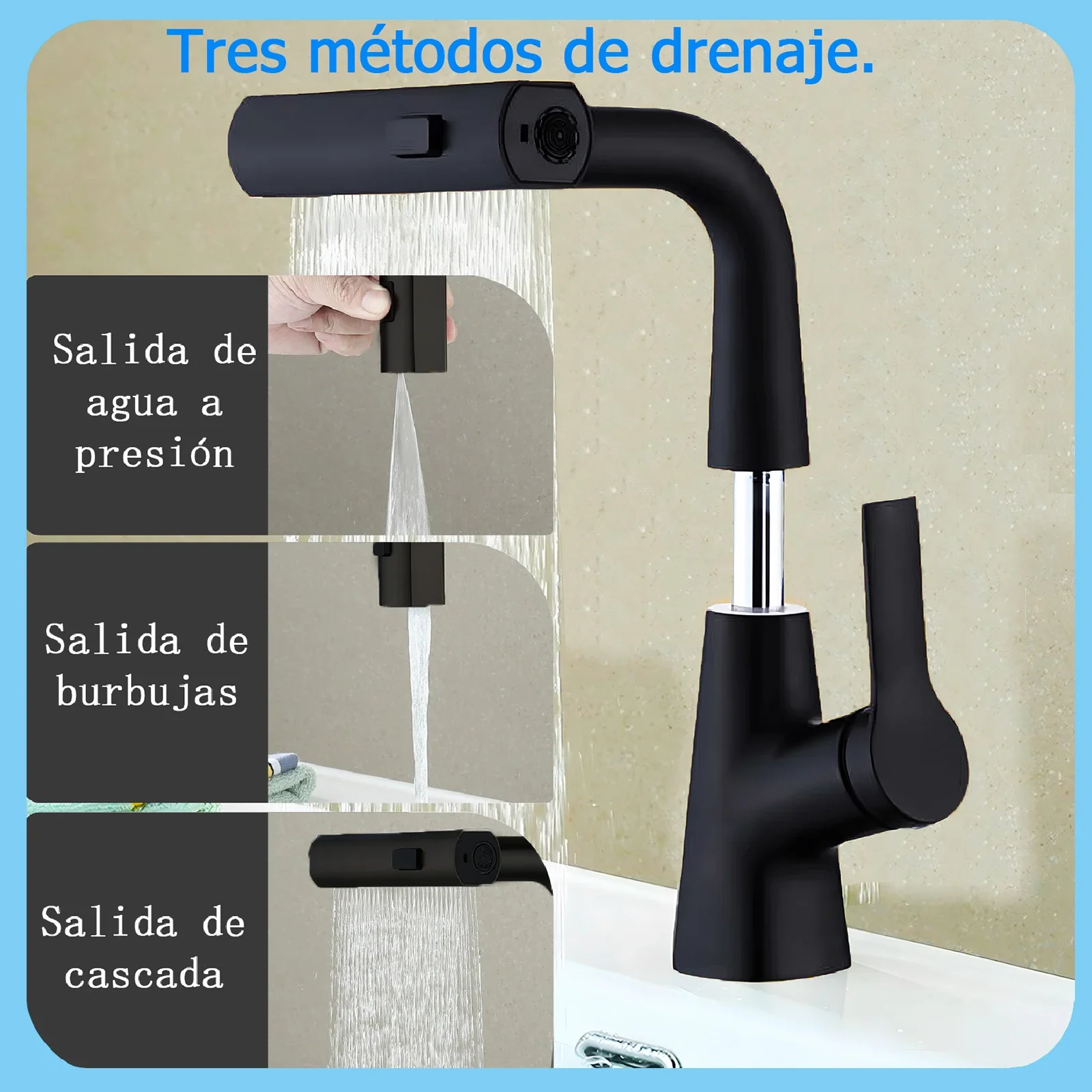 

Kitchen Faucet, Height-Adjustable Sink Faucets, Hot and Cold Water Faucet, Black Kitchen Faucets, Rociad Head