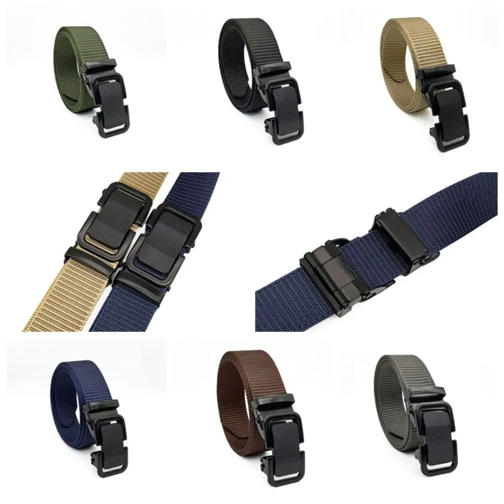 

Plain Color Nylon Webbing Belts Elastic Breathable Men's Waist Strap Invisible Buckle Adjustable Stretch Belt Jeans