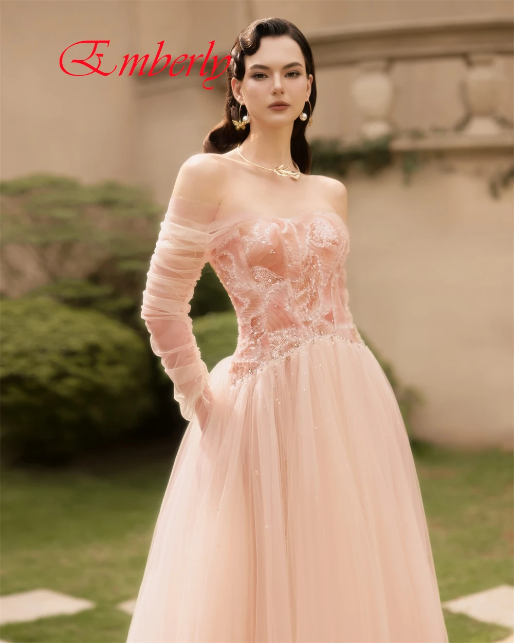 Customized Exquisite Organza A-Line Evening Dress Graceful Boat Neck Prom Dresses Sparkly Sequined Special Occasion Gowns
