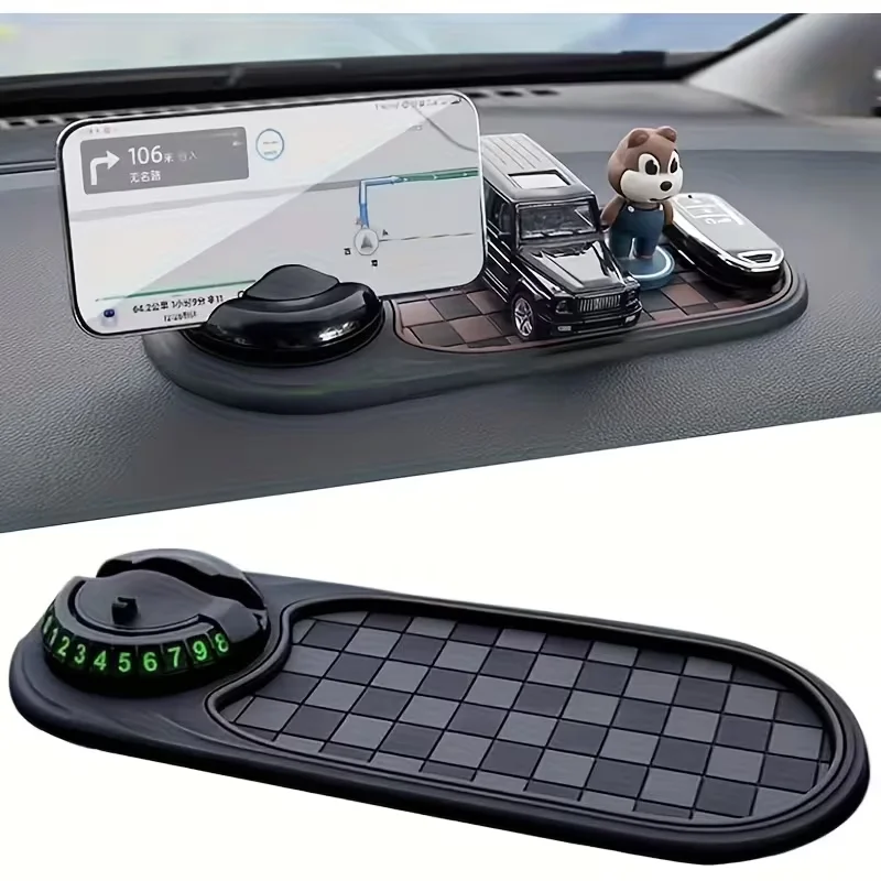 

360° Rotatable Car Anti‑Slip Dashboard Mat with Phone Holder & Temporary Parking Number Plate Multifunction Dashboard Organizer