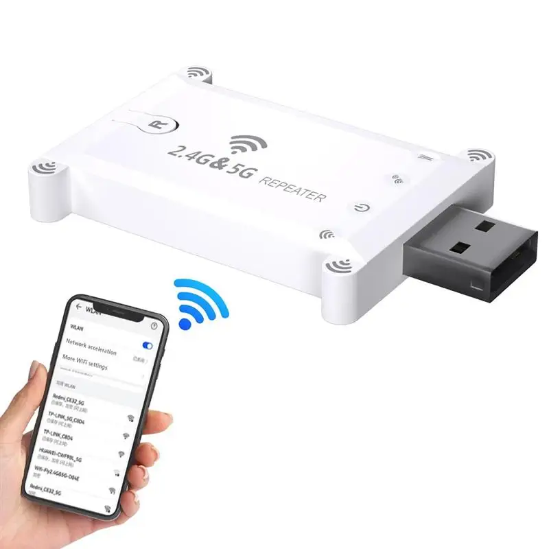 Amplificador de sinal sem fio de banda dupla 1200M Wifi Extender Booster 2.4g/5g Wifi Repetidor Fonte de alimentação USB