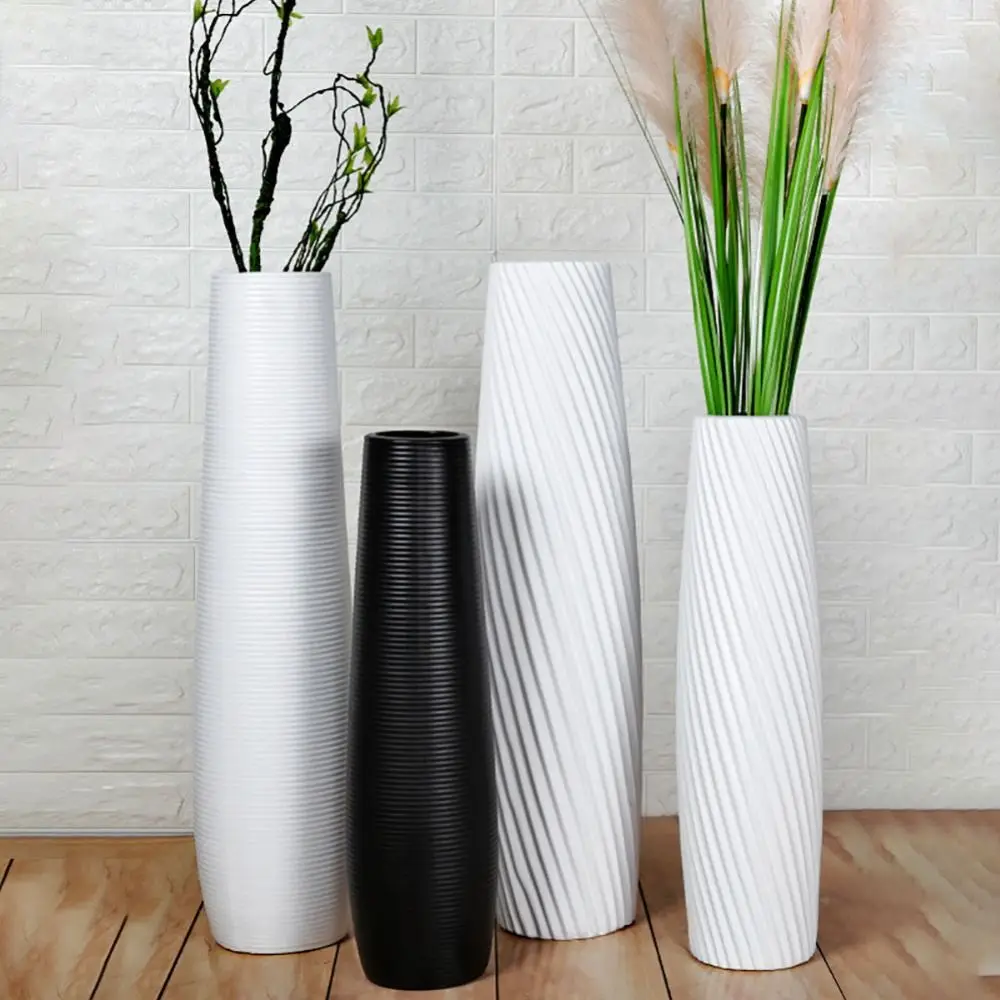 Solid color Plastic Flower Vase Plastic Stripes Design Flower Arrangement Plant Pot Nordic Decorative Vase Living Room Ornament