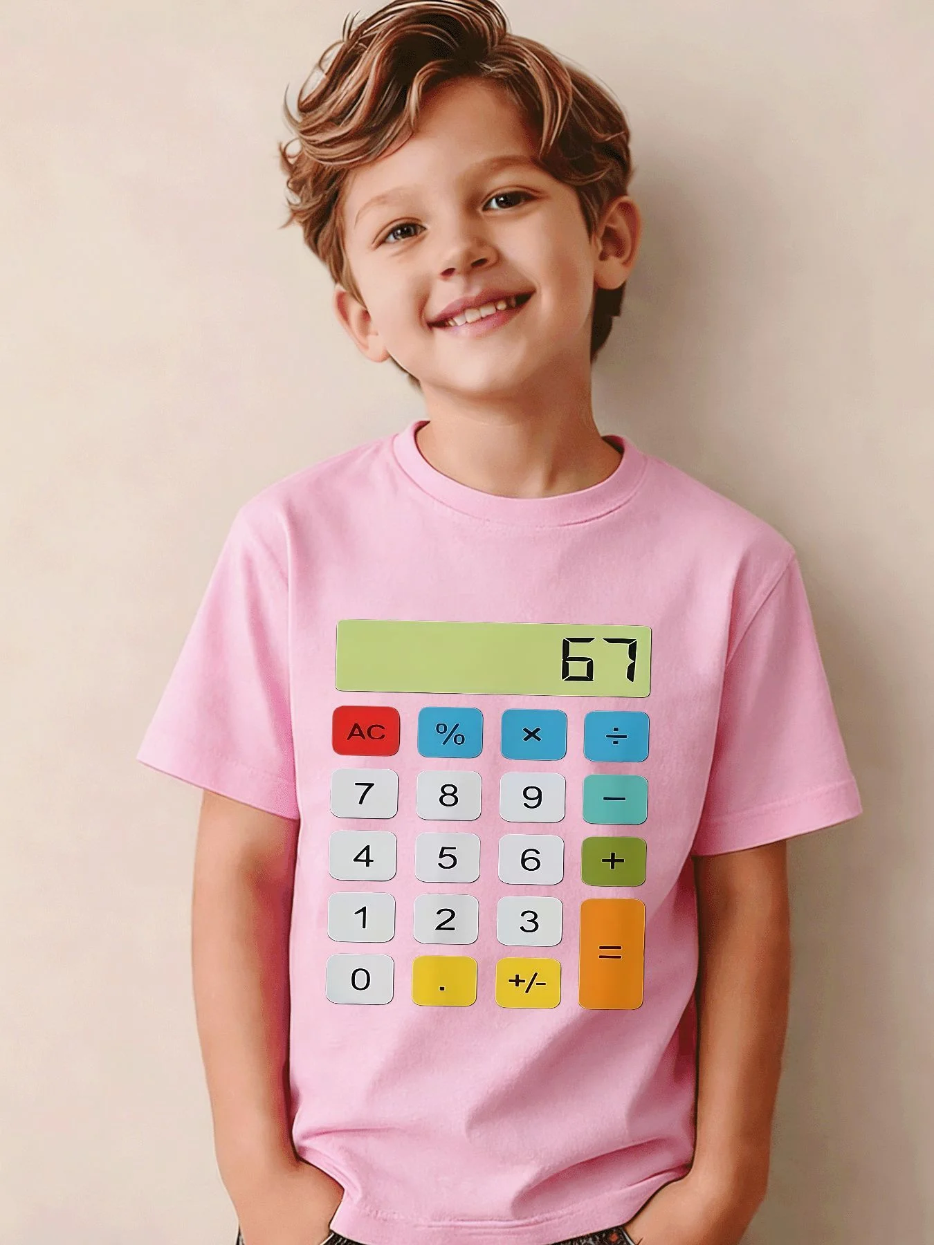 Calculator Pattern Print Kids T Shirt Boys Girls Parent Child Matching Short Sleeve Casual Breathable Family Daily Fashion Tees