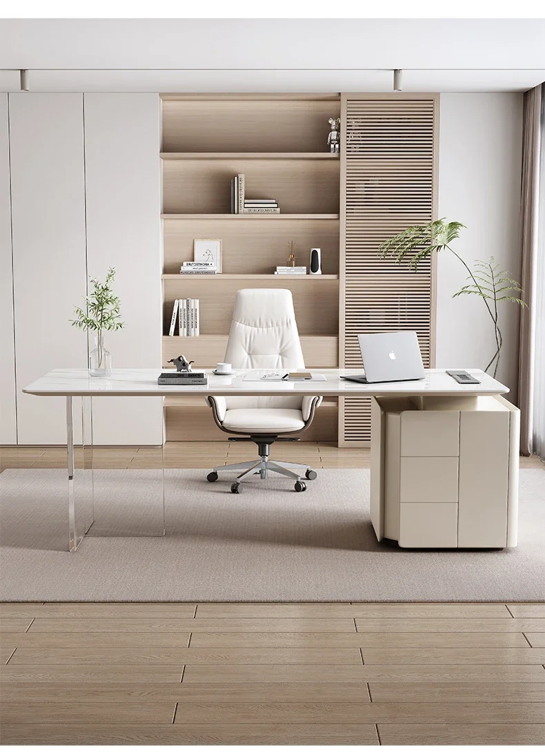

Italian Stone Plate Desk Chair Combination Light Luxury Modern Study Boss