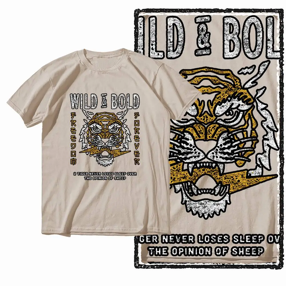 G41 Beige Vintage Cotton Tiger Printed Men's T-shirt | Streetwear Big Size Cool O-neck Men's Tee Tshirt 2026