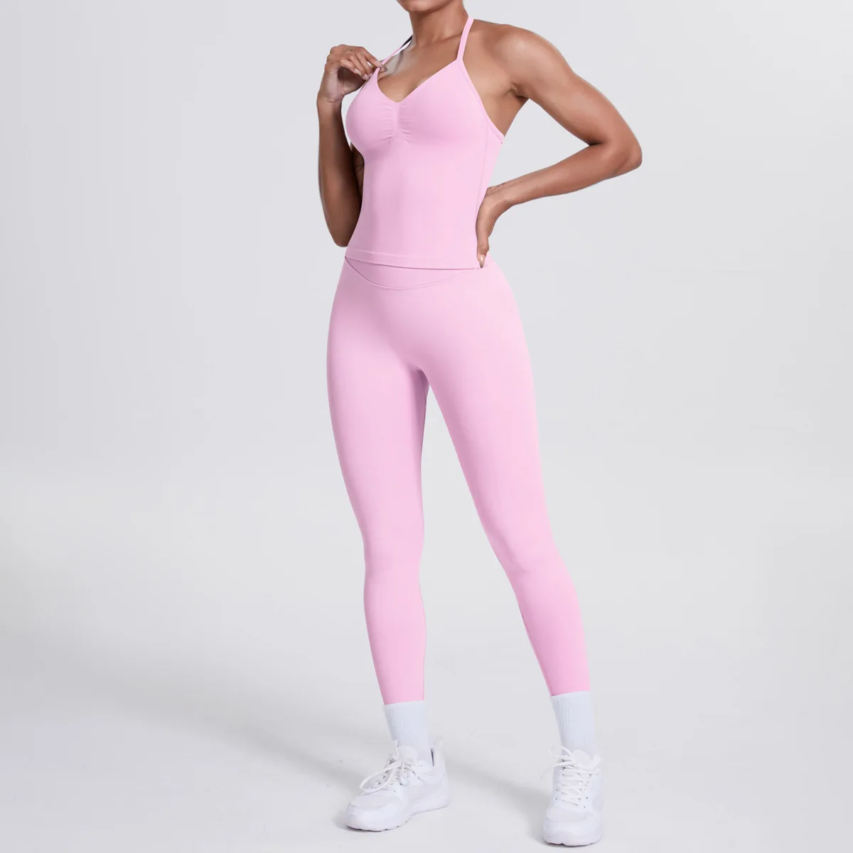 2 Pieces Yoga Set Women Backless Tank Top and Scrunch Bum Yoga Pants Suits Seamless Gym Set Sports Leggings Sets Fitness Clothes