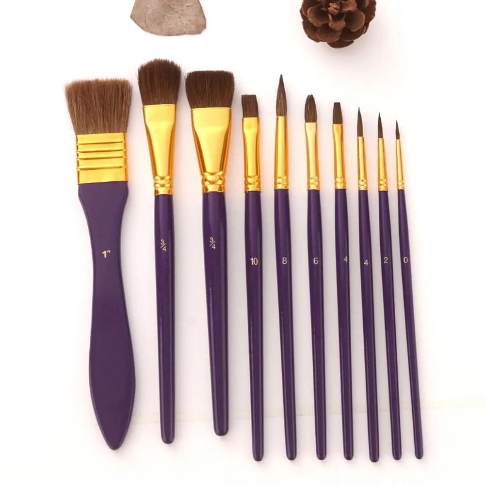 

10 шт./компл., нейлоновые насадки для волос, набор кистей для рисования, профессиональные многофункциональные акриловые кисти для масляной живописи, деревянная ручка, гуашь