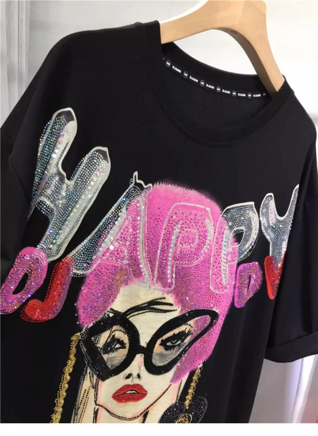 L-4XL Plus Size 150KG Women Rhinestone T Shirt Summer Print Ladies with Letter Big Size T-shirt for Woman Oversize Y2K Tee Tops