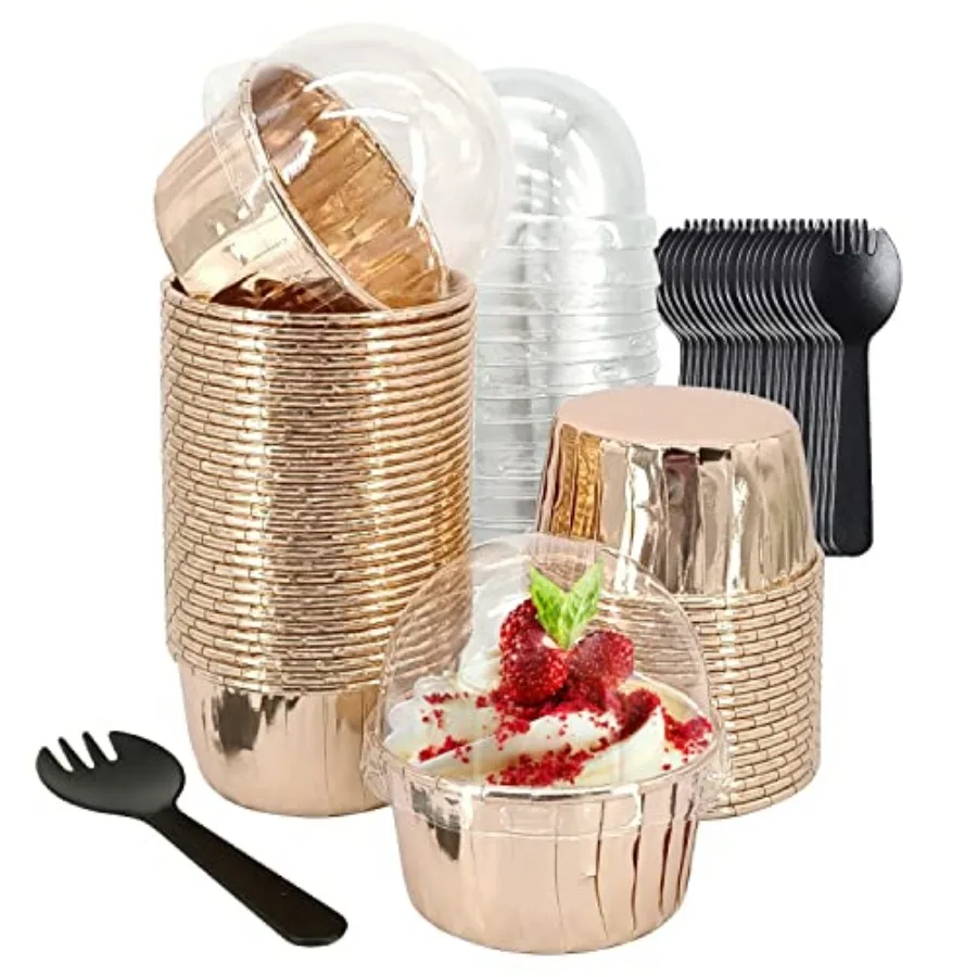 

5oz Baking Cups with Lids, Foil Cupcake Liners Muffin Tins, Disposable Ramekins Pans Muffin Cups Jumbo Cupcake Wrappers Holders