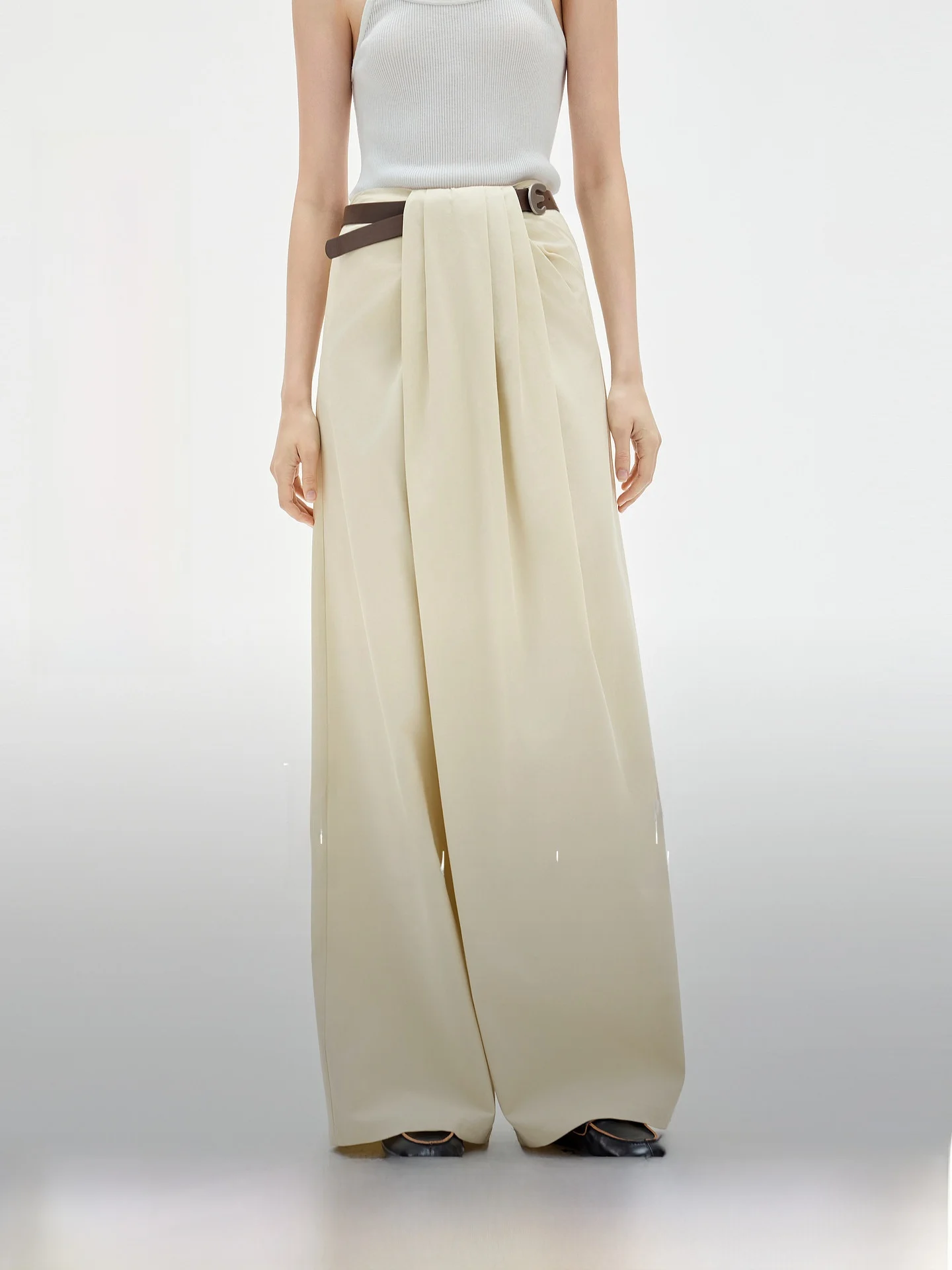 

ELLE Khaki Rayon Loose Casual Pants Women's Summer New Loose Wide Leg Long Pants Casual Straight Leg Pants Natural Waist