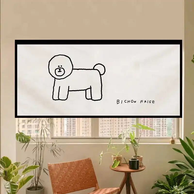 VIKAMA Hand Drawn Black Noren Door Curtain Velcro Punch Free for Kitchen Cafe Minimalist Decor for Home & Commercial Use
