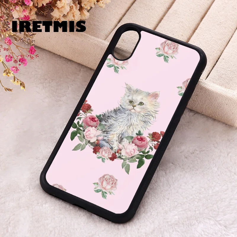 Iretmis Phone Cover Case For iPhone X XS Max XR 11 12 13 PRO MINI 14 15 16 Plus Rubber Silicone Kitten baby pink