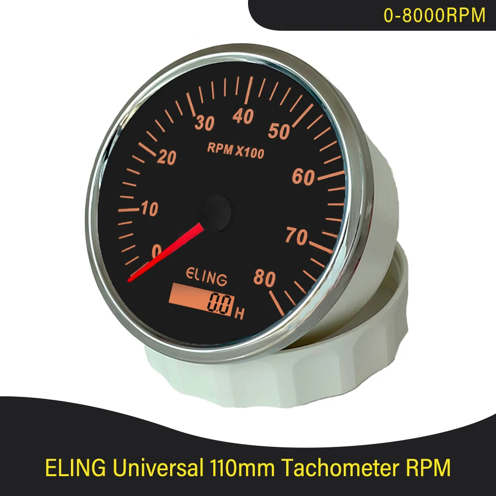 ELING contagiri impermeabile da 110mm 0-8000RPM Tach Gauge con contaore con retroilluminazione gialla rossa per auto camion barca universale